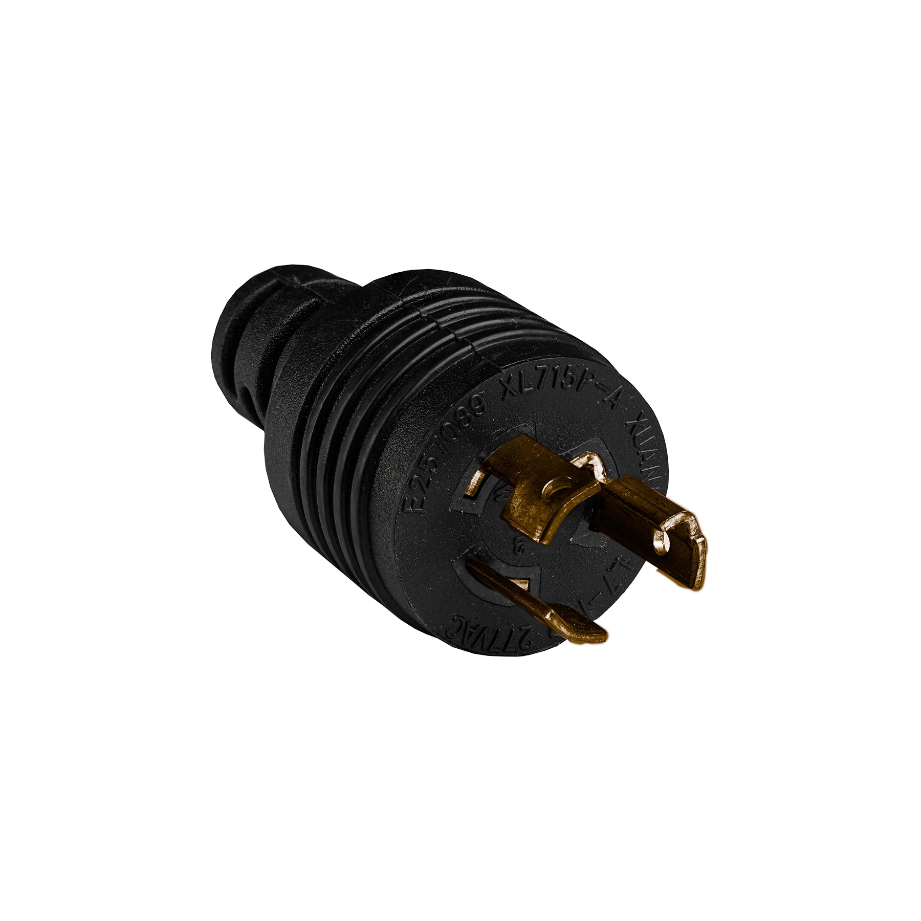 A close-up of the 277v plug that attaches to a Faven under canopy light cable. 