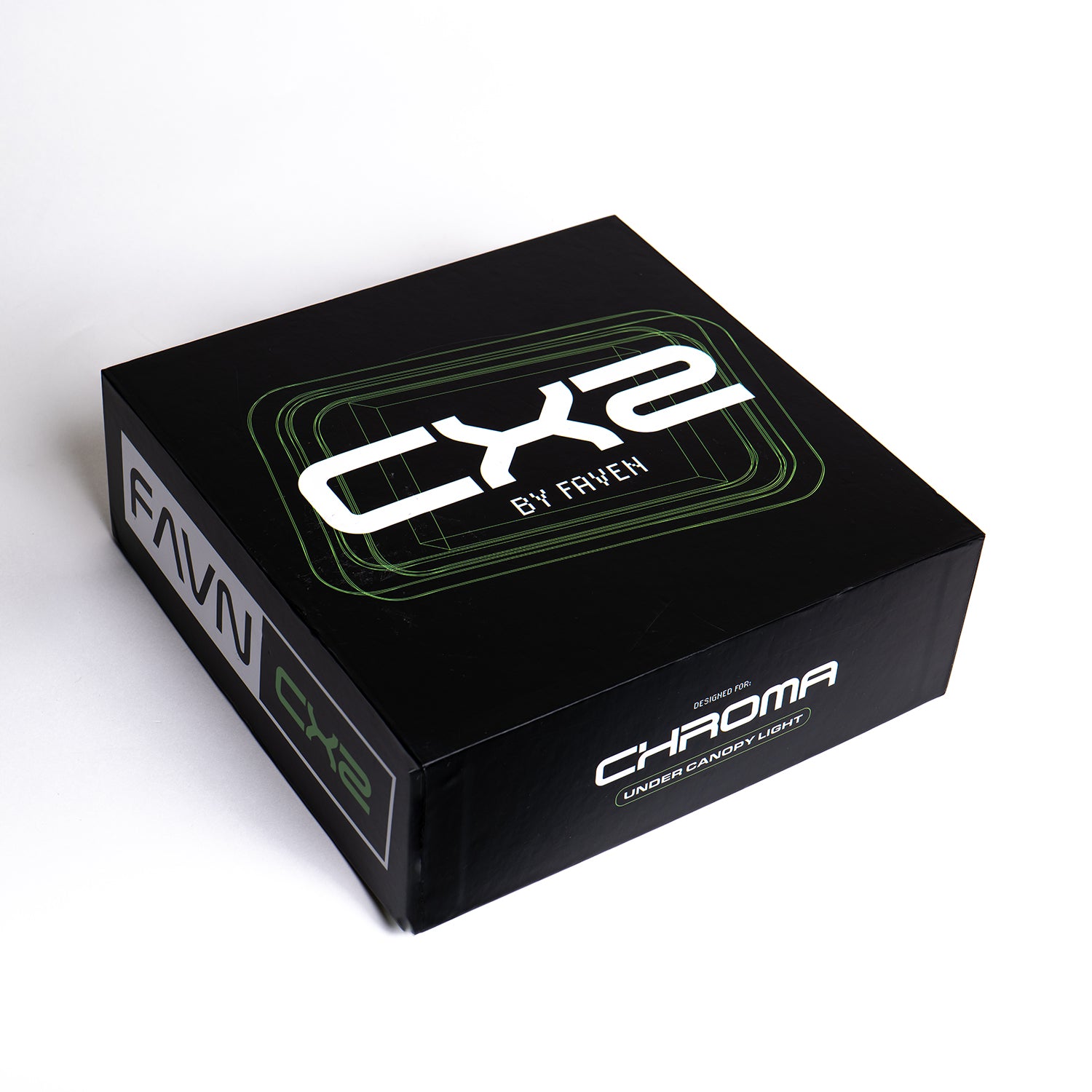 Black box for the CX2 by Faven controller with the lid closed on a white background